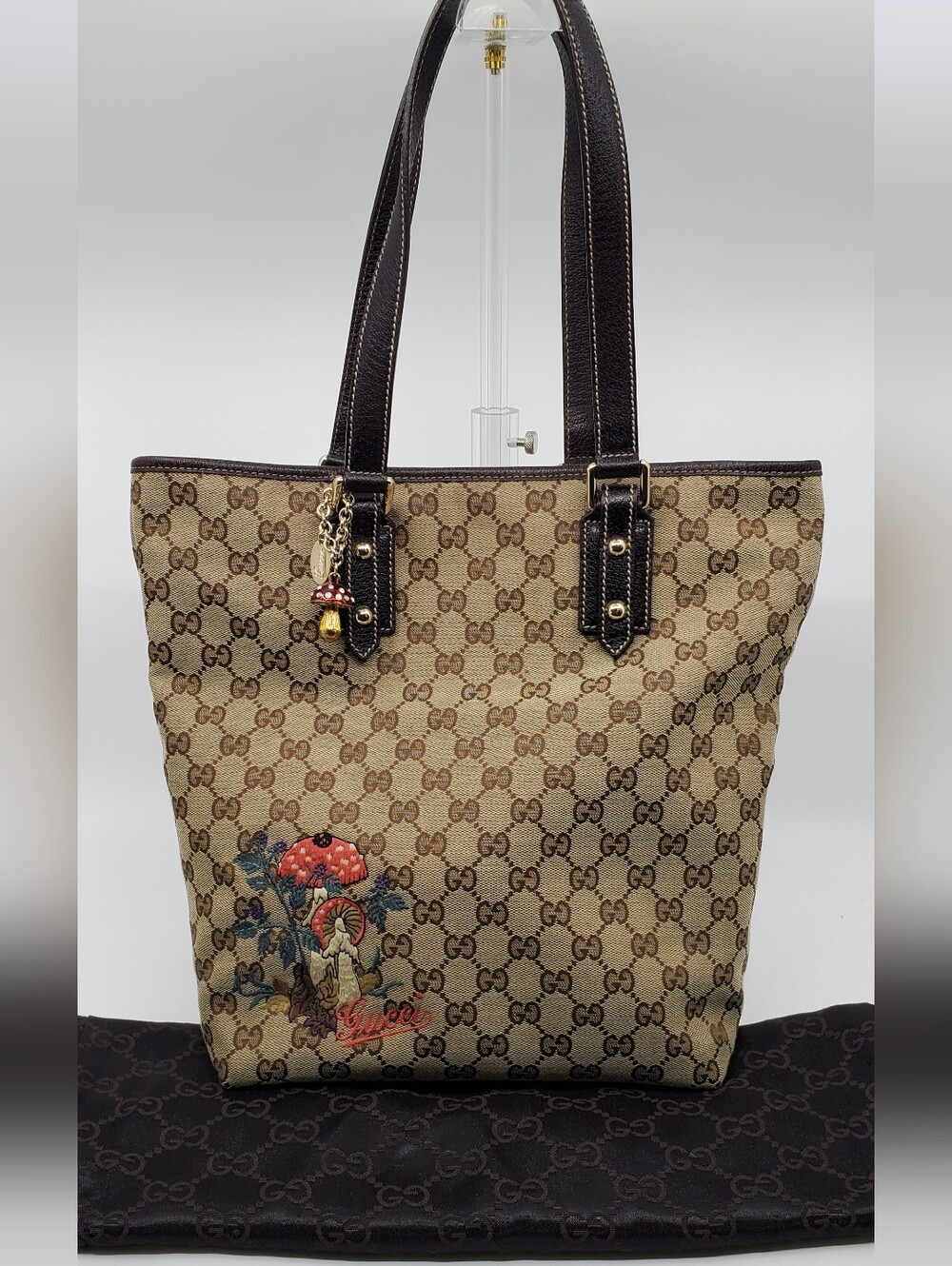 Gucci GG Canvas Tote Bag Featuring Mushrooms